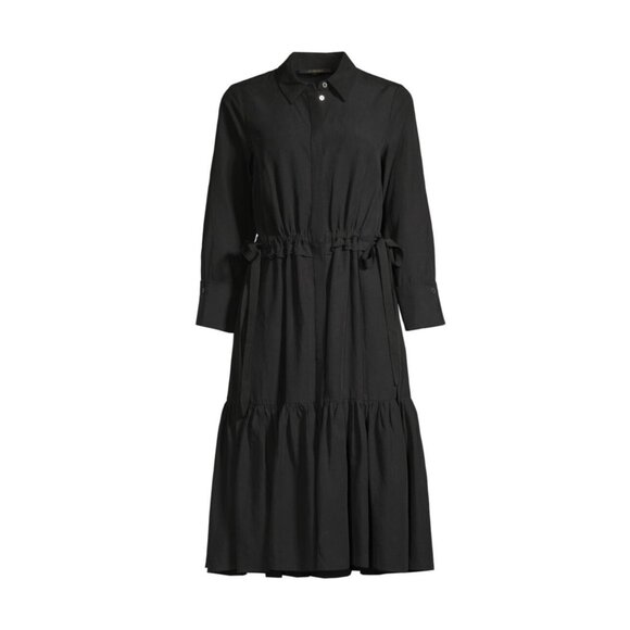 Kobi Halperin Black Elizabeth Tiered Shirt Dress Tencel Linen Size Medium - Picture 1 of 8